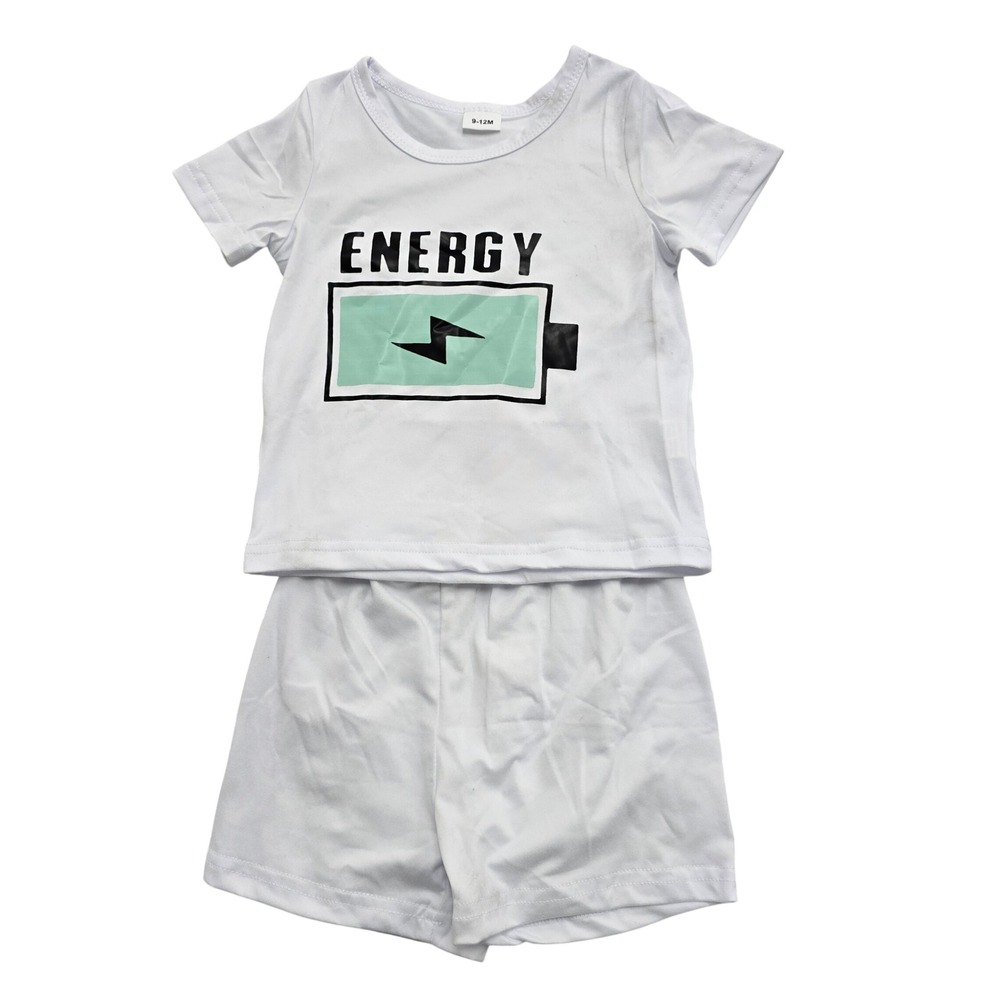 Energy Battery Graphic T-Shirt and Shorts Set White 9-12M Kids Activewear